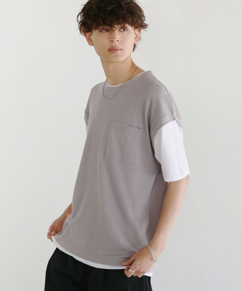 ASTRONOMY（アストロノミー）の「Buyer's Select/パイナップルニットフェイクレイヤードベスト半袖Tシャツ（Tシャツ/カットソー・メンズ・ライトグレー系/スミクロ/サックスブルー・LL/L/M）」の3枚目の写真