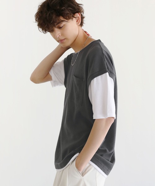 Buyer's Select/パイナップルニットフェイクレイヤードベスト半袖T