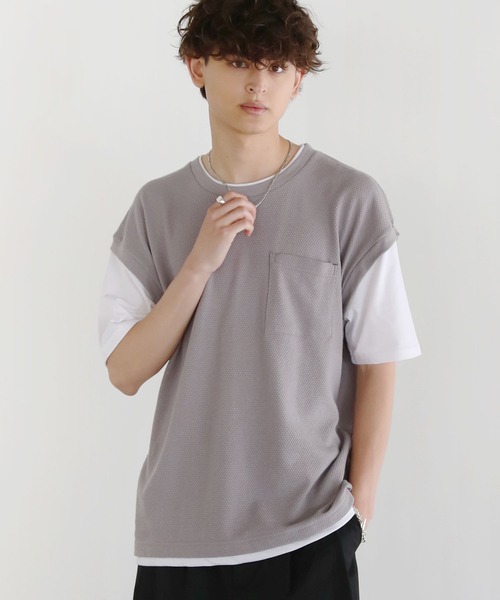 ASTRONOMY（アストロノミー）の「Buyer's Select/パイナップルニットフェイクレイヤードベスト半袖Tシャツ（Tシャツ/カットソー・メンズ・ライトグレー系/スミクロ/サックスブルー・LL/L/M）」の19枚目の写真