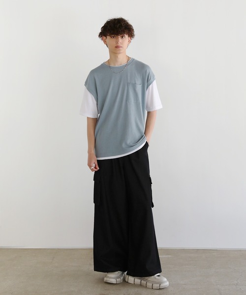 ASTRONOMY（アストロノミー）の「Buyer's Select/パイナップルニットフェイクレイヤードベスト半袖Tシャツ（Tシャツ/カットソー・メンズ・ライトグレー系/スミクロ/サックスブルー・LL/L/M）」の4枚目の写真
