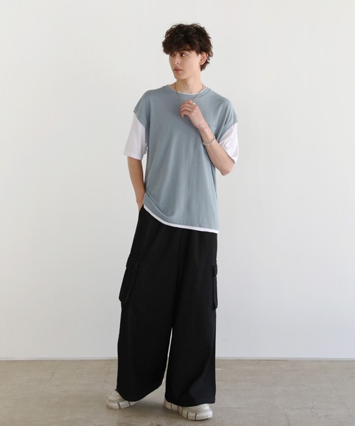 ASTRONOMY（アストロノミー）の「Buyer's Select/パイナップルニットフェイクレイヤードベスト半袖Tシャツ（Tシャツ/カットソー・メンズ・ライトグレー系/スミクロ/サックスブルー・LL/L/M）」の5枚目の写真