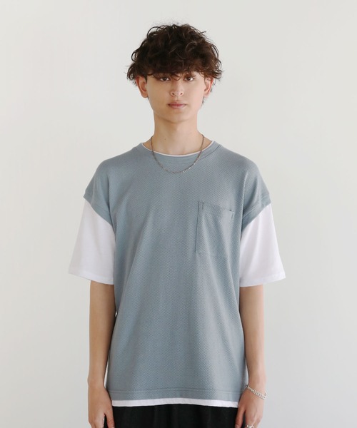 ASTRONOMY（アストロノミー）の「Buyer's Select/パイナップルニットフェイクレイヤードベスト半袖Tシャツ（Tシャツ/カットソー・メンズ・ライトグレー系/スミクロ/サックスブルー・LL/L/M）」の6枚目の写真