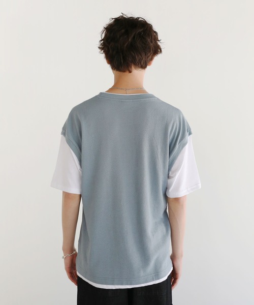 ASTRONOMY（アストロノミー）の「Buyer's Select/パイナップルニットフェイクレイヤードベスト半袖Tシャツ（Tシャツ/カットソー・メンズ・ライトグレー系/スミクロ/サックスブルー・LL/L/M）」の8枚目の写真