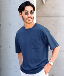 楊柳ジャガードポケット付きクルーネック半袖Tシャツカットソー