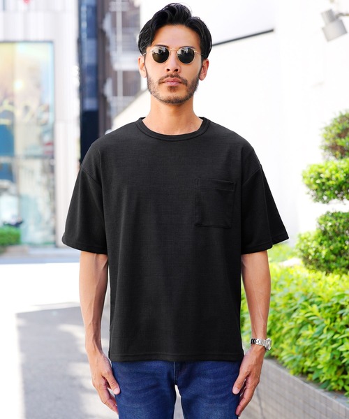 jiggys shop(ジギーズショップ)の「楊柳ジャガードポケット付きクルーネック半袖Tシャツカットソー(Tシャツ/カットソー・メンズ・ネイビー/ブラック/グレー系その他・MEDIUM/LARGE/X-LARGE)」の5枚目の写真