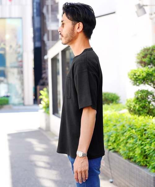 jiggys shop(ジギーズショップ)の「楊柳ジャガードポケット付きクルーネック半袖Tシャツカットソー(Tシャツ/カットソー・メンズ・ネイビー/ブラック/グレー系その他・MEDIUM/LARGE/X-LARGE)」の6枚目の写真