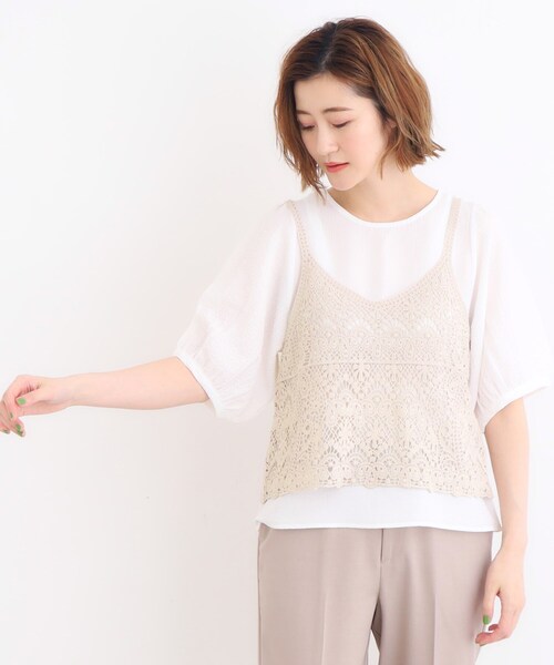 grove（グローブ）の「◆クロシェ風ビスチェ×ブラウスセット（シャツ/ブラウス・レディース・ナチュラル/ブラック/ライトブルー・02/03/01）」の3枚目の写真