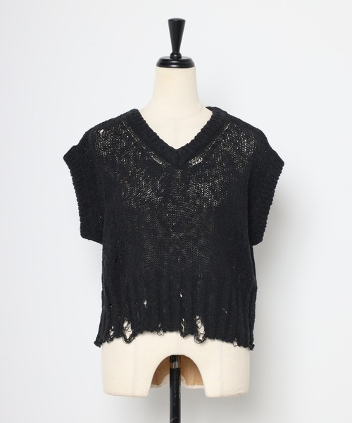 【メーカー公式ショップ】 セール】【MINERTE】damaged knit vest / ダメージ加工ニット トップス