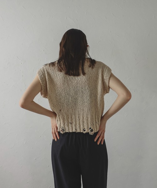MINERTE（ミネルテ）の「【MINERTE】damaged knit vest / ダメージ加工ニットベスト（ベスト・レディース・モカ/ライトベージュ/ブラック・FREE）」の16枚目の写真