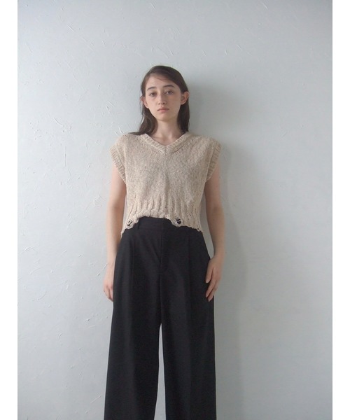 MINERTE（ミネルテ）の「【MINERTE】damaged knit vest / ダメージ加工ニットベスト（ベスト・レディース・モカ/ライトベージュ/ブラック・FREE）」の4枚目の写真