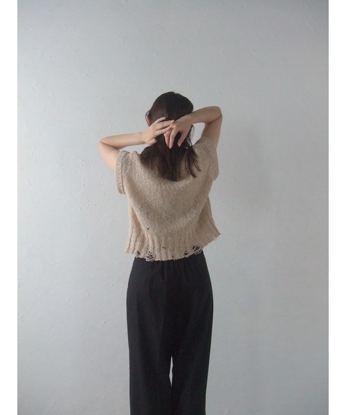 MINERTE（ミネルテ）の「【MINERTE】damaged knit vest / ダメージ加工ニットベスト（ベスト・レディース・モカ/ライトベージュ/ブラック・FREE）」の6枚目の写真