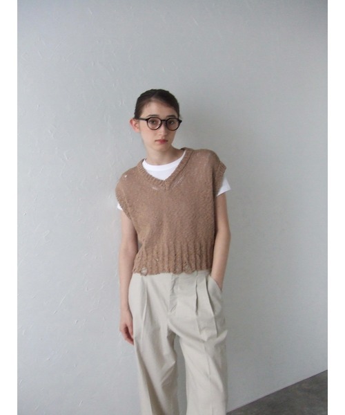MINERTE（ミネルテ）の「【MINERTE】damaged knit vest / ダメージ加工ニットベスト（ベスト・レディース・モカ/ライトベージュ/ブラック・FREE）」の10枚目の写真
