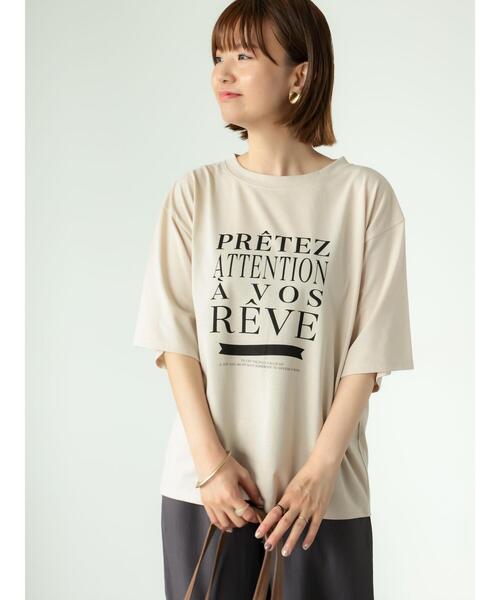 Lugnoncure(ルノンキュール)の「ビッグロゴプリントTシャツ(Tシャツ/カットソー・レディース・オフホワイト/チャコールグレー/ベージュ・F)」の1枚目の写真