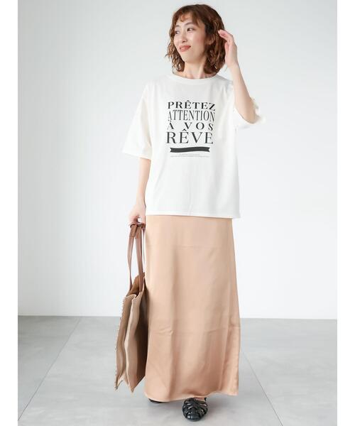 Lugnoncure(ルノンキュール)の「ビッグロゴプリントTシャツ(Tシャツ/カットソー・レディース・オフホワイト/チャコールグレー/ベージュ・F)」の8枚目の写真