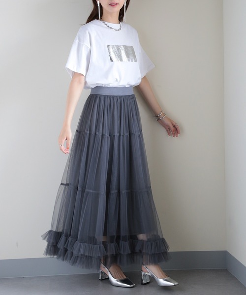 MAISON BREEZE（メゾンブリーズ）の「【MAISON BREEZE】綿天竺オーバーサイズ 箔プリントT 223-561-0088-2 DTK（Tシャツ/カットソー・レディース・ホワイト系その他2/ブラック系その他2/ブラック/ホワイト・FREE）」の8枚目の写真