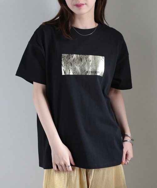 セール】【MAISON BREEZE】綿天竺オーバーサイズ 箔プリントT 223-561