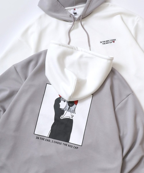 Red Cap Girl（レッドキャプガール）の「Red Cap Girl/レッドキャップガール オーバーサイズ ダンボールニット バックプリント ロゴ ワンポイント刺繍 スウェット パーカー/レディース メンズ（パーカー・レディース・ホワイト/グレー/ブルー/ブラック・M/L）」の3枚目の写真