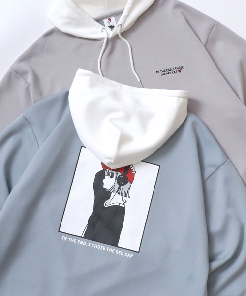 Red Cap Girl（レッドキャプガール）の「Red Cap Girl/レッドキャップガール オーバーサイズ ダンボールニット バックプリント ロゴ ワンポイント刺繍 スウェット パーカー/レディース メンズ（パーカー・レディース・ホワイト/グレー/ブルー/ブラック・M/L）」の4枚目の写真