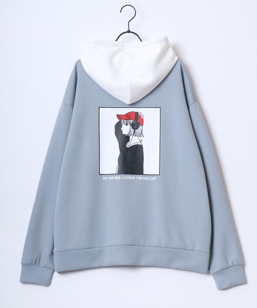 Red Cap Girl（レッドキャプガール）の「Red Cap Girl/レッドキャップガール オーバーサイズ ダンボールニット バックプリント ロゴ ワンポイント刺繍 スウェット パーカー/レディース メンズ（パーカー・レディース・ホワイト/グレー/ブルー/ブラック・M/L）」の13枚目の写真