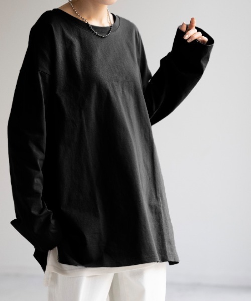 HUG.U（ハグユー）の「綿100% ロンT（Tシャツ/カットソー・レディース・ダークグレー/ベージュ/ホワイト/ライム/コーラルピンク/ブラック/カーキ/グレー/グレイッシュブルー・FREE）」の14枚目の写真