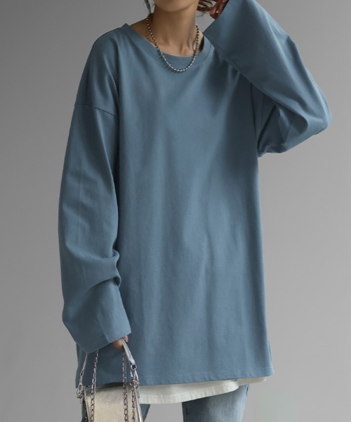 HUG.U（ハグユー）の「綿100% ロンT（Tシャツ/カットソー・レディース・ダークグレー/ベージュ/ホワイト/ライム/コーラルピンク/ブラック/カーキ/グレー/グレイッシュブルー・FREE）」の15枚目の写真