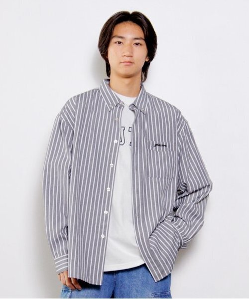 GLAZOS（グラソス）の「【大人向けサイズあり】ストライプシャツ（シャツ/ブラウス・キッズ・ブラック/ブルー・S/M/L/LL）」の2枚目の写真