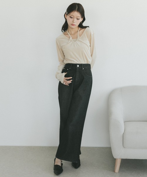 VANNIE U（ヴァニーユー）の「オーバーダイセミフレアデニムパンツ（デニムパンツ・レディース・ブルー/インディゴブルー/ブラック/ライトブルー・L/M/S）」の17枚目の写真