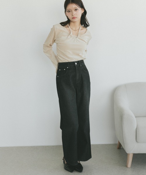 VANNIE U（ヴァニーユー）の「オーバーダイセミフレアデニムパンツ（デニムパンツ・レディース・ブルー/インディゴブルー/ブラック/ライトブルー・L/M/S）」の18枚目の写真