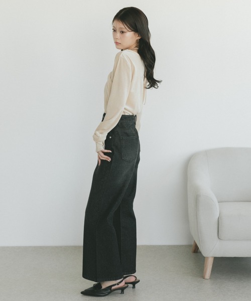 VANNIE U（ヴァニーユー）の「オーバーダイセミフレアデニムパンツ（デニムパンツ・レディース・ブルー/インディゴブルー/ブラック/ライトブルー・L/M/S）」の19枚目の写真