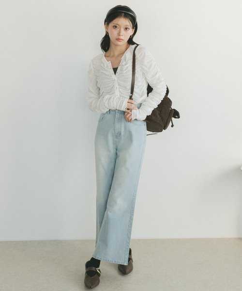 VANNIE U（ヴァニーユー）の「オーバーダイセミフレアデニムパンツ（デニムパンツ・レディース・ブルー/インディゴブルー/ブラック/ライトブルー・L/M/S）」の8枚目の写真