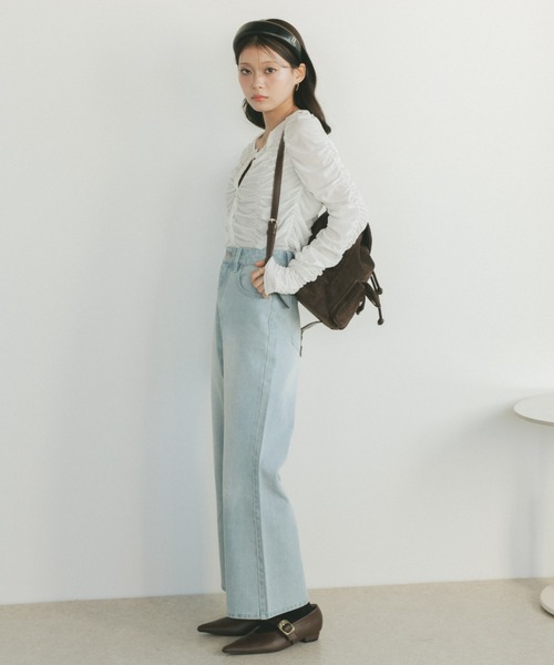 VANNIE U（ヴァニーユー）の「オーバーダイセミフレアデニムパンツ（デニムパンツ・レディース・ブルー/インディゴブルー/ブラック/ライトブルー・L/M/S）」の9枚目の写真