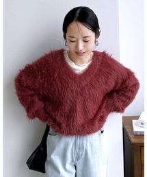 reca | 長毛フェザーヤーンVネックニットプルオーバー(ニット/セーター)