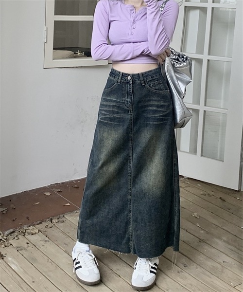 Dream garden(ドリームガーデン)の「裾カットロングデニムスカート(デニムスカート・レディース・インディゴブルー・S/L/XL/XS/XXL/M)」の5枚目の写真