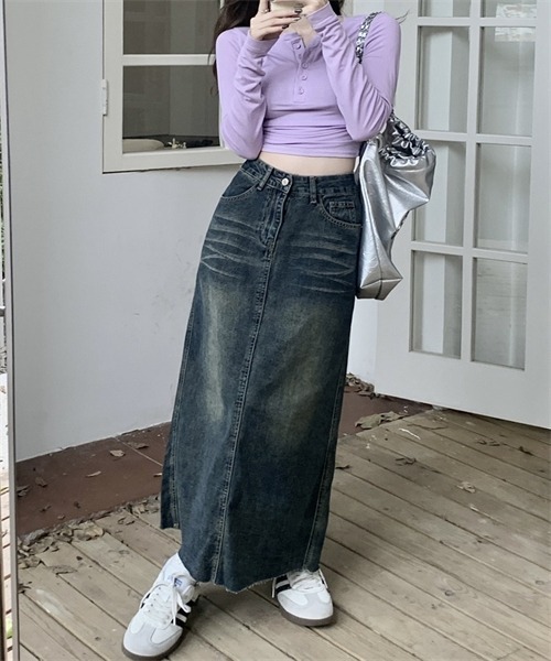 Dream garden(ドリームガーデン)の「裾カットロングデニムスカート(デニムスカート・レディース・インディゴブルー・S/L/XL/XS/XXL/M)」の7枚目の写真
