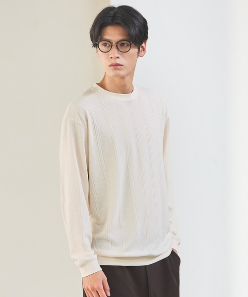 ハイゲージケーブル長袖クルーネックニット（Tシャツ/カットソー