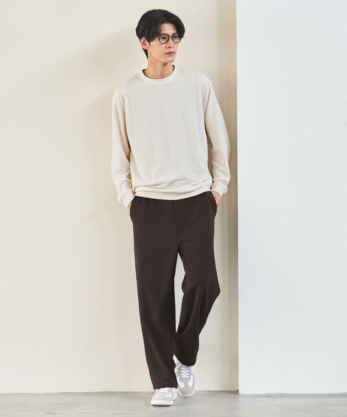 ハイゲージケーブル長袖クルーネックニット（Tシャツ/カットソー