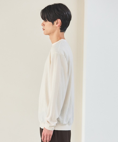 drawer 完売　トップス　7Gコットン ケーブルxホール クルーネックニット ハイゲージケーブル長袖クルーネックニット（Tシャツ/カットソー