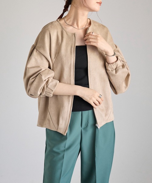 Fizz（フィズ）の「【Fizz/フィズ】　フェイクスウェード　ボリュームスリーブノーカラーブルゾン（ブルゾン・レディース・ブラック/アイボリー/グレイッシュベージュ・M）」の10枚目の写真