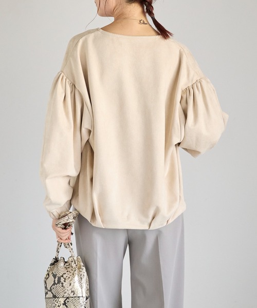 Fizz（フィズ）の「【Fizz/フィズ】　フェイクスウェード　ボリュームスリーブノーカラーブルゾン（ブルゾン・レディース・ブラック/アイボリー/グレイッシュベージュ・M）」の6枚目の写真