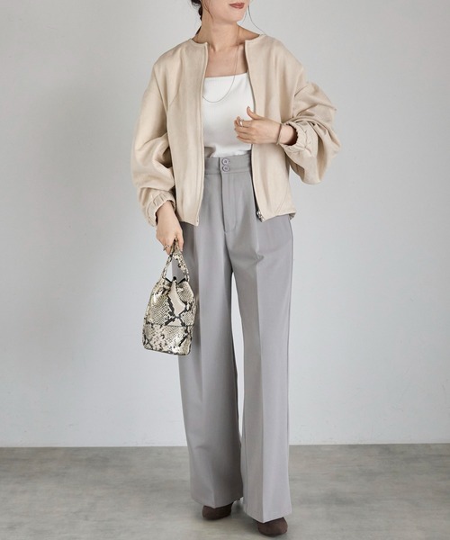 Fizz（フィズ）の「【Fizz/フィズ】　フェイクスウェード　ボリュームスリーブノーカラーブルゾン（ブルゾン・レディース・ブラック/アイボリー/グレイッシュベージュ・M）」の7枚目の写真