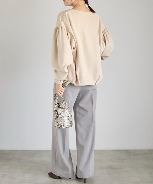 Fizz（フィズ）の「【Fizz/フィズ】　フェイクスウェード　ボリュームスリーブノーカラーブルゾン（ブルゾン・レディース・ブラック/アイボリー/グレイッシュベージュ・M）」の9枚目の写真