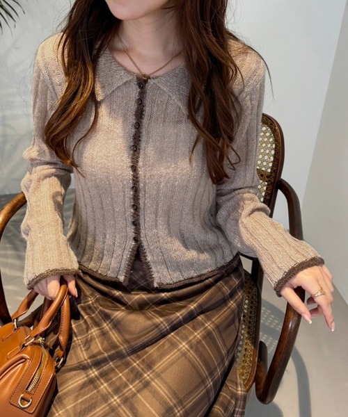 one after another NICE CLAUP（ワンアフターアナザーナイスクラップ）の「【OTONANICE】襟付き配色ニットカーディガン（カーディガン/ボレロ・レディース・アイボリー/ブラック/ベージュ・FREE）」の13枚目の写真