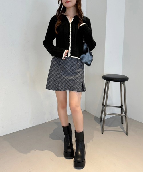 one after another NICE CLAUP（ワンアフターアナザーナイスクラップ）の「【OTONANICE】襟付き配色ニットカーディガン（カーディガン/ボレロ・レディース・アイボリー/ブラック/ベージュ・FREE）」の7枚目の写真