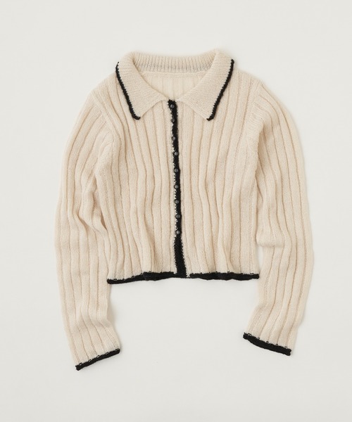 one after another NICE CLAUP（ワンアフターアナザーナイスクラップ）の「【OTONANICE】襟付き配色ニットカーディガン（カーディガン/ボレロ・レディース・アイボリー/ブラック/ベージュ・FREE）」の20枚目の写真