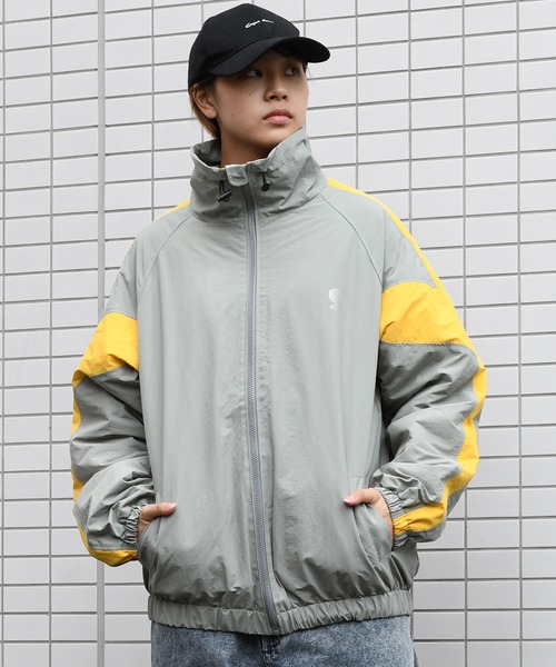 ナイス玉アウター（グレー・イエロー） セール】【Soupy Soupy】raglan sleeves stand collar nylon blouson