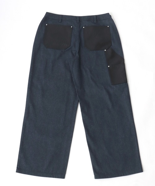 セール】デニム×フェイクレザーダブルニーワイドパンツ メンズ