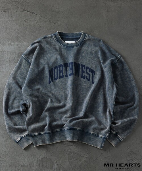 FREAK'S STORE（フリークスストア）の「限定展開 MR HEARTS/ミスターハーツ CHEMICAL WASH CREW NECK PRINT SWEAT/NORTHWEST（スウェット・メンズ・ネイビー/ブラック/ブラウン・LARGE/MEDIUM/SMALL）」の3枚目の写真