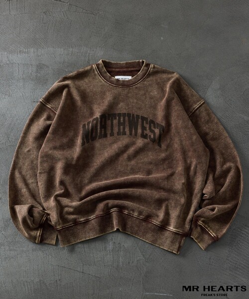 FREAK'S STORE（フリークスストア）の「限定展開 MR HEARTS/ミスターハーツ CHEMICAL WASH CREW NECK PRINT SWEAT/NORTHWEST（スウェット・メンズ・ネイビー/ブラック/ブラウン・LARGE/MEDIUM/SMALL）」の2枚目の写真