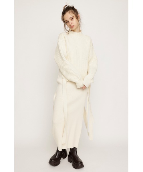SLY（スライ）の「SIDE RIBBON KNIT SK サイド リボン ニット スカート / セットアップ可（スカート・レディース・アイボリー/ブラック/レッド系その他/ブルー系その他・FREE）」の6枚目の写真