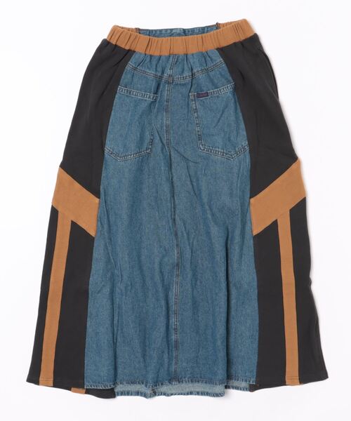CUBE SUGAR（キューブシュガー）の「8オンスデニム異素材組合せラインギャザースカート（デニムスカート・レディース・インディゴブルー/ブラック/ライトブルー・M）」の4枚目の写真